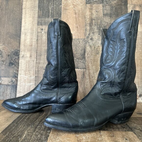 Tony Lama Vintage Classic Black Vibram Sole Western Cowboy Boots Mens 11.5 D - Picture 11 of 12